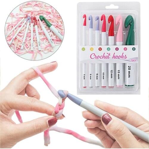 7Pcs/Set Crochet Hook Kit 7-20mm Plastic Knitting Needle Rainbow Needle Crochet DIY Craft Yarn Sweater Weave Knitting Tool