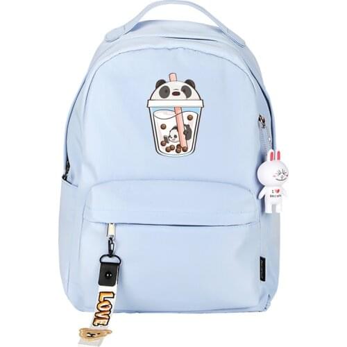 Bear Crepe Girls Small Backpack Panda Milk Tea Kawaii Bookbag Waterproof School Bags for Teenage Girls Nylon Laptop Rugzak