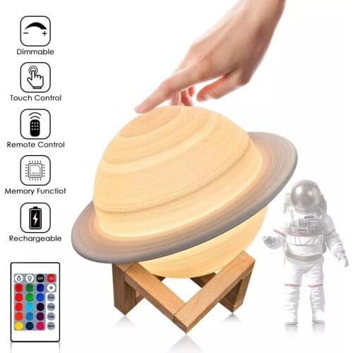 13/16/22cm 3D Print Saturn Night Lamp 16 Colors Remote Touch Control Bedside Lamp Bedroom Decoration Moon Light Children Gifts