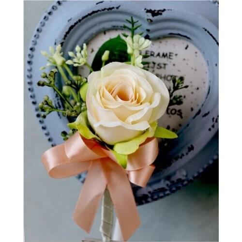 New 3Set Free shipping bride groom bridesmaids champagne rose corsage flowers and wrist flower wedding party photography props