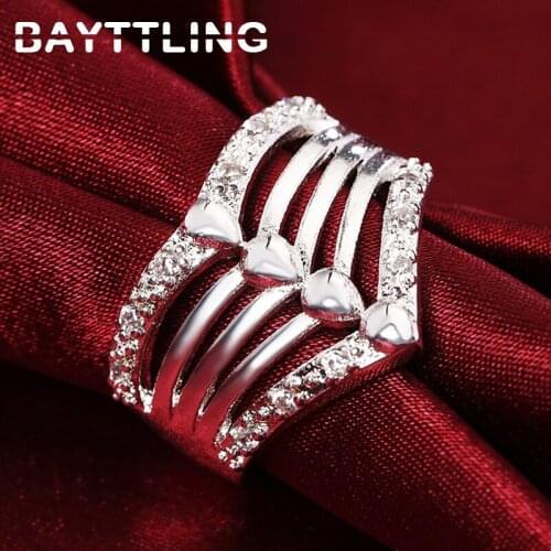 BAYTTLING New 925 Sterling Silver CZ Zircon Ring 8# Exquisite Striped Crown Ring For Woman Wedding Party Jewelry Gift