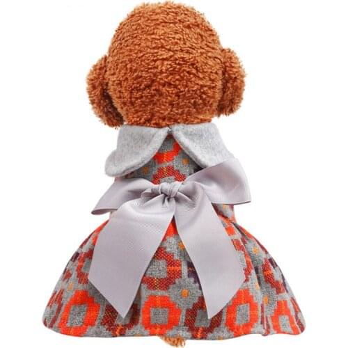 Dog Puppy Clothes Grey Bowknot Woolen Dress Pet Cat Fit Small Dog Spring & Summer Pet Cute Costume Dog Cloth Skirt Wholesale