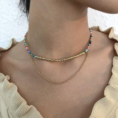 Bohemian Colorful Beads Beaded Necklace for Women Clavicle Chains Layered Necklaces Female 2021 Fashion Jewelry Gold Color New