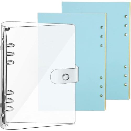 A6 Clear Binder Notebook Planner Organizer Transparent PVC Binder Cover with 6 Ring Refillable Paper Page Squared Inserts