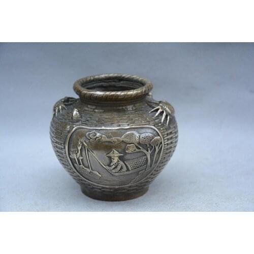 Rare Ming Dyansty copper jar,fishing,best collection&adornment,free shipping