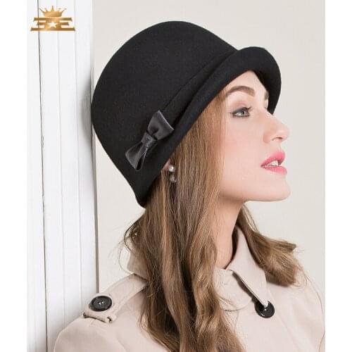 Lady New Winter Fashion Wool Hat Female All-match Knight Cap Crimping Simple Woolen Cap Students Winter Warm Fedoras Hat B-7506