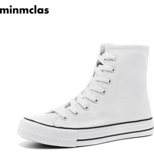 MInmclas Women Sneakers 2020 Fashion Breathble Vulcanized Shoes Women Pu leather Platform Shoes Women Lace up Casual Shoes White