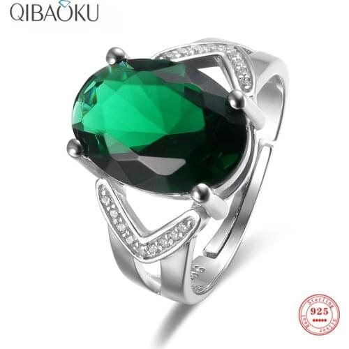 Sterling Silver 925 Opening Ring Emerald Zircon Luxury Ring for Women Fine Jewelry Gift Noble Retro Temperament Rings