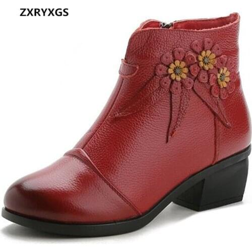 ZXRYXGS Brand Shoes Handmade Flower Warm Winter Shoes Fashion Boots Real Leather Boots 2020 New Winter Boots Women Shoes Boots