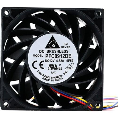 Delta Electronics PFC0912DE -9F59 DC 12V 4.32A 90x90x38mm 4-wire Server Cooling Fan