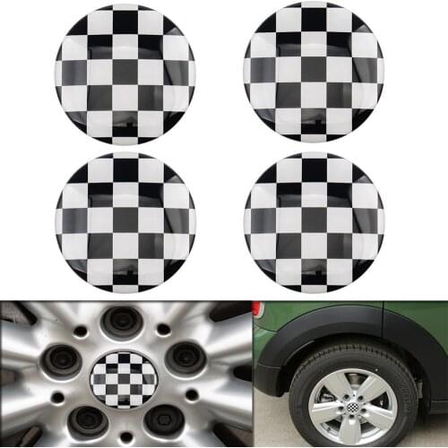4pcs 52mm Checkered Tire Wheel Center Hub Caps Badge Emblem Covers Stickers For Mini Cooper Countryman Car Styling Decoration