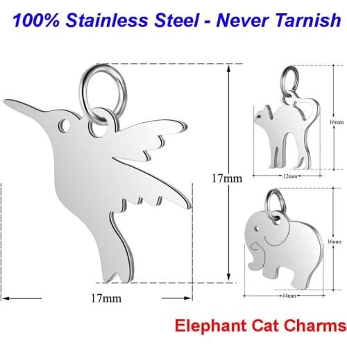 5pcs/lot 100% Stainless Steel Hummingbird Charms VNISTAR High Polished Elephant Pendant Cat DIY Jewelry Findings Supplies