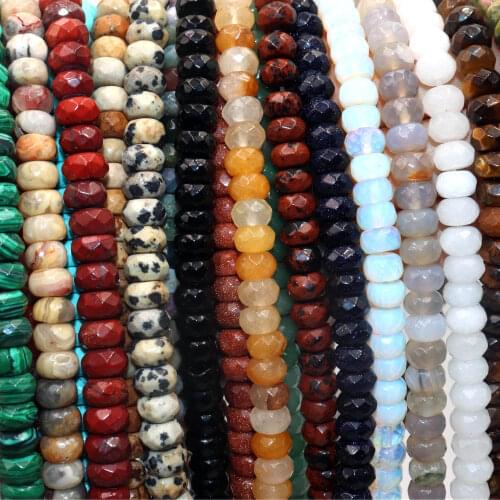 6 MM 8 MM Natural Stone Faceted Rondelle Beads Hematite Agates Jades Spacer Beads DIY Bracelet Necklace Earrings Material