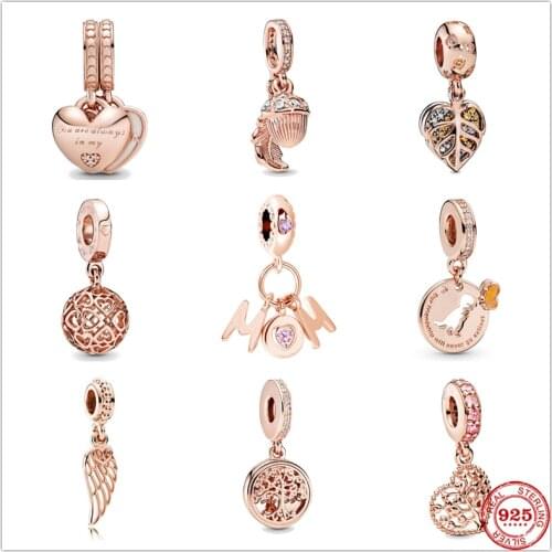New Rose Gold You're Always In My Heart Split Dangle Beads Charm Fit Original Pandora Bracelet DIY 925 Silver Jewelry For Women