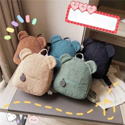 Portable Children Travel Shopping Rucksacks Casual Autumn Winter Lamb Fleece Womens Bagpack Cute Bear Shaped Shoulder Backpack