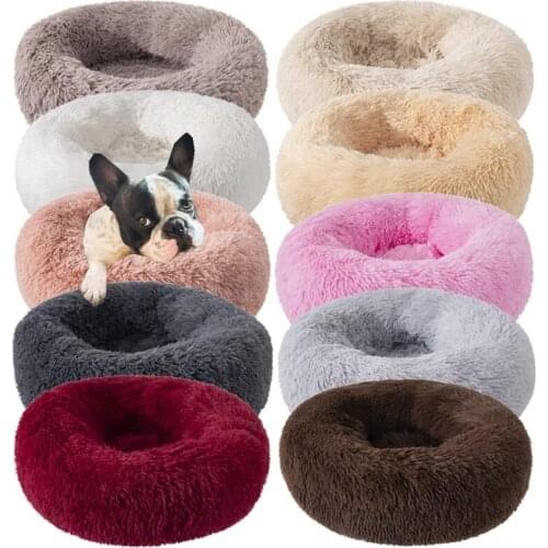 Long Plush Dog Cushion Bed Pet Sofa Super Soft Fluffy Comfortable Mat for Cat House Home Essentials Round Autumn Winter Warm