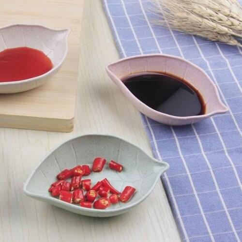 Baby Kids Leaves Shape Dish Bowl Wheat Straw Soy Sauce Dish Rice Bowl Plate Sub - plate Japanese Tableware Food Container 1PC