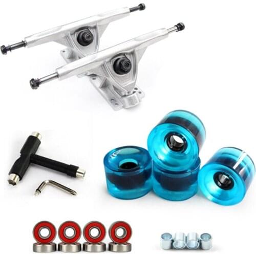 ELOS-7Inch Longboard Truck Wheels Set 4Pcs PU Wheels 8Pcs Bearing T Skateboard Tool Skateboard Wheel Combo for Longboard