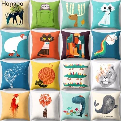 Hongbo 1 Pcs Cartoon Animals Cat Elk Dolphin Lion Crocodile Fox Cushion Cover Car Sofa Throw Pillow Case Home Decor For Car Sofa