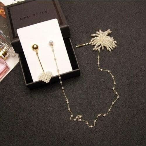2020 New Exaggerated Korean Pearl Heart Earrings Flower Hairpin Jewelry Statement Girl Hair Clips Wedding Hair Accessories
