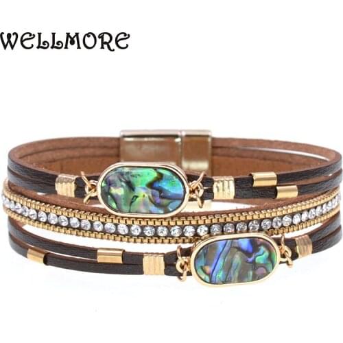 WELLMORE NEW vintage leather bracelets for women 7 colors 3 size magnet charm Bracelets & Bangles Female fashion Jewelry
