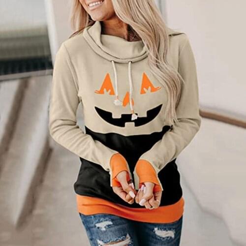 New Womens Halloween Print Tops Long-sleeved Sweatshirt Casual Blouse Pullover Fashion Holiday Daily Tops Roupas Femininas 2021