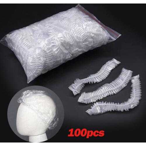 100pcs Disposable One-off Hotel Home Shower Bathing Clear Hair Elastic Caps Hats Bathroom Products Bath Caps