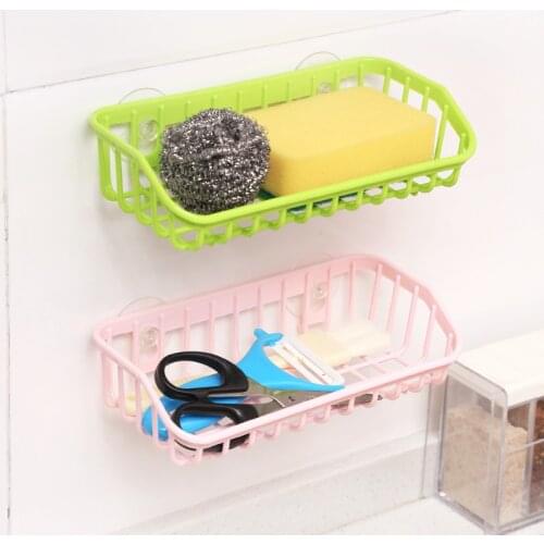 Plastic Sink Shelf Kitchen Sponge Holder Rack Drain Basket with Double Suction Cups for Home Bathroom E7