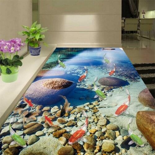 Beibehang Custom non-woven wallpaper 3D high-definition natural lake nine fish flooring decorative painting