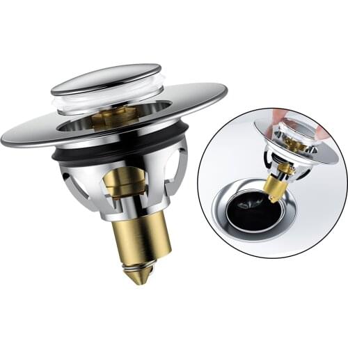 Bathroom Sink Stopper Bullet Core Push Type Basin -Up Drain Filter Sink Drain Strainer Plug No Overflow with Basket