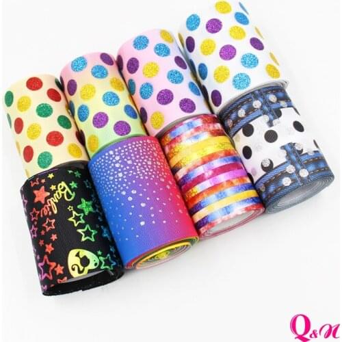 Q&N 3inch 75mm Printed Grosgrain Ribbon Full Glitter Silver Powder DIY Party 1yards/lot free shipping