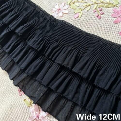 12CM Wide Luxury Three Layer Pleated Lace Dress Collar Ribbon Chiffon Ruffle Trim Curtains skirts Hem Splice Sewing Fringe Decor