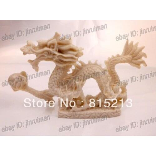 Wang 00048 Collectribles Chinese White Bone Carved Dragon Statue SZ:13*7cm