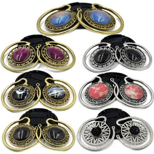 Showlove-2Pcs Solid Brass Stone Banded Ear Weights Hoop Earring Ear Gauge Expander Plugs Body Piercing Jewelry Tribal New Style