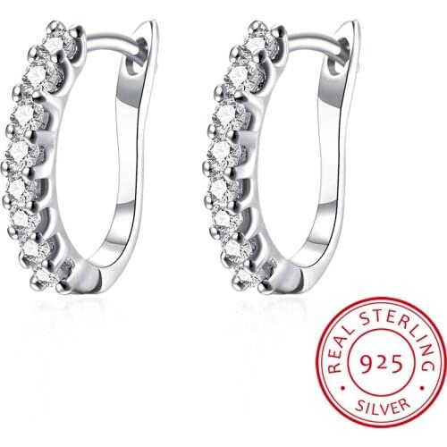 LEKANI High Quality 925 Sterling Silver Party Eternity U Shape Hoop Earrings With Clear CZ For Women Authentic Original Jewelry