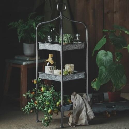 Folding design iron three-layer shelf decoration and storage integration square iron sheet finishing shelf detachable tray Ameri