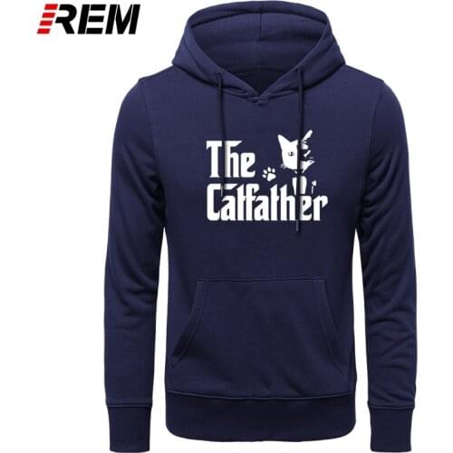 REM The CatFather Father Of Cats Dad Funny Men Cotton Harajuku long Sleeve Streetwear Black Hoodies, Sweatshirts