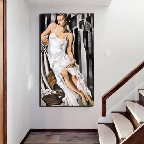 Tamara de Lempicka Woman In White Dress Canvas Painting Print Living Room Home Decor Artwork Modern Wall Art Oil Painting Poster