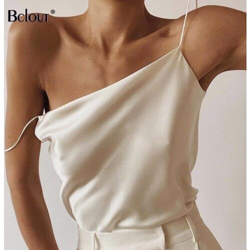 Bclout Sexy Black Spaghetti Strap Backless Cami Spring Summer Silk Tank Top Female Casual Elegant Satin Vest Top Women 2021