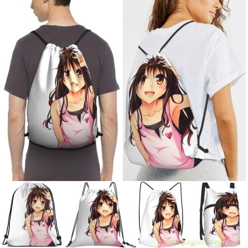 Unisex Drawstring Bags Mikan Yuuki Kawaii Women Drawstring Backpacks Men Outdoor Travel Backpacks Training Fitness Bag