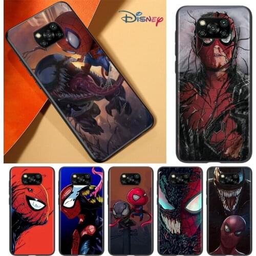 Venom and Spiderman For POCO F3 F2 F1 X3 NFC M3 M2 C3 Mi A3 A2 A1 6X 5X Note 10 Lite Pro Silicone Black Phone Case