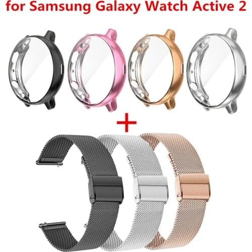 For Samsung Galaxy Watch Active 2 44mm Strap Cases Protector Film Stainless Steel Metal Bracelet Band For Active 40mm Watch Case
