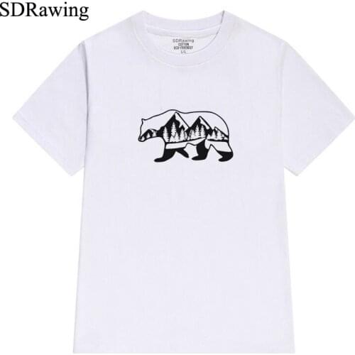 Bear Mountains print womens cotton T shirt tops Graphic Tees Hipster Tumblr tops Hiking Shirt plus size drop shipping