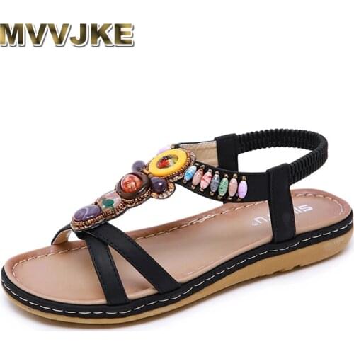 MVVJKENew Hot Sale 2021 Womens Sandals Bohemia Rome Sandals Womens Elastic Band Vacation Beach Shoes plus size 35-42