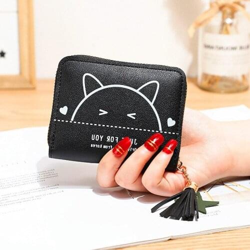 Cartoon cute Cat womens purses coins and cards fresh style small cute wallet short zipper mini purse new square coin holder