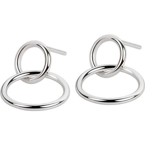 KOFSAC Cute Two Circle Stud Earrings For Women Silver Color Jewelry 2021 New Trendy Geometric Ear Earring Lady Party Accessories