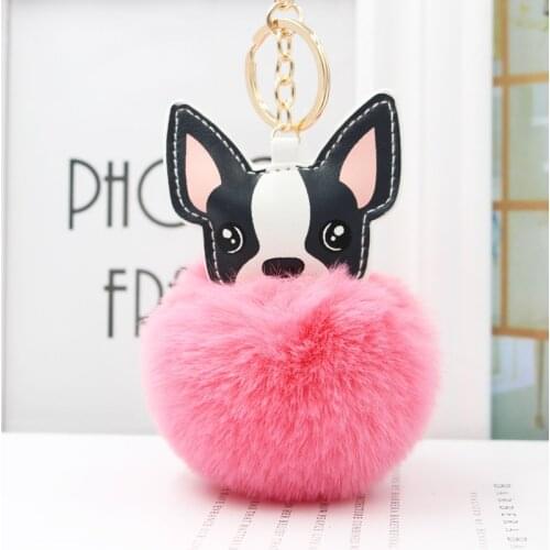 Womens Fur Ball Pom Pom Keychain Chihuahua Dog Keyring Handbag Purse Plush Car Holder Charms Golden Pendent Keyring Porte Clef