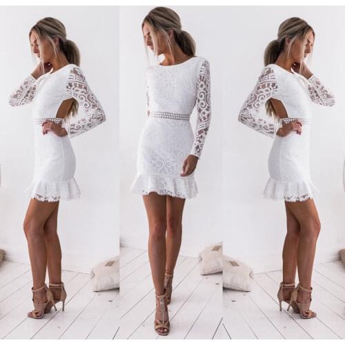 Women Fashion Dress Autumn Summer Long Sleeve Sexy Backless Lace Ruffle Dress Wrap Mini Sundresses Evening Party Wear