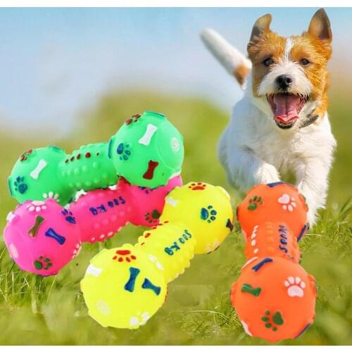 1PC Pet Cat Dog Puppy Dotted Dumbbell Bone Shape Squeaky Chew Play Interactive Toy Pets Soft Bone Chew Teaser Toys Supplies