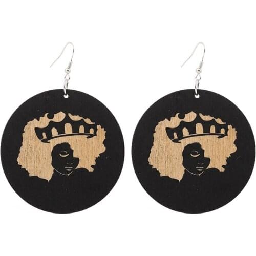 12 Pairs Good Quality Wood Earrings African Woman Wooden Brincos Round Black Pendant 6cm/2.36'' E240